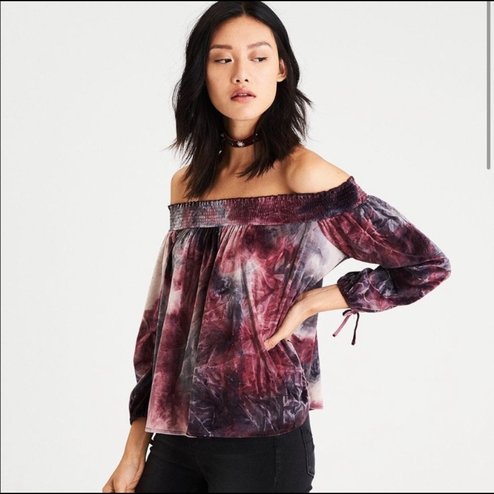 Tie Dye Crushed Velvet Off the Shoulder Top
